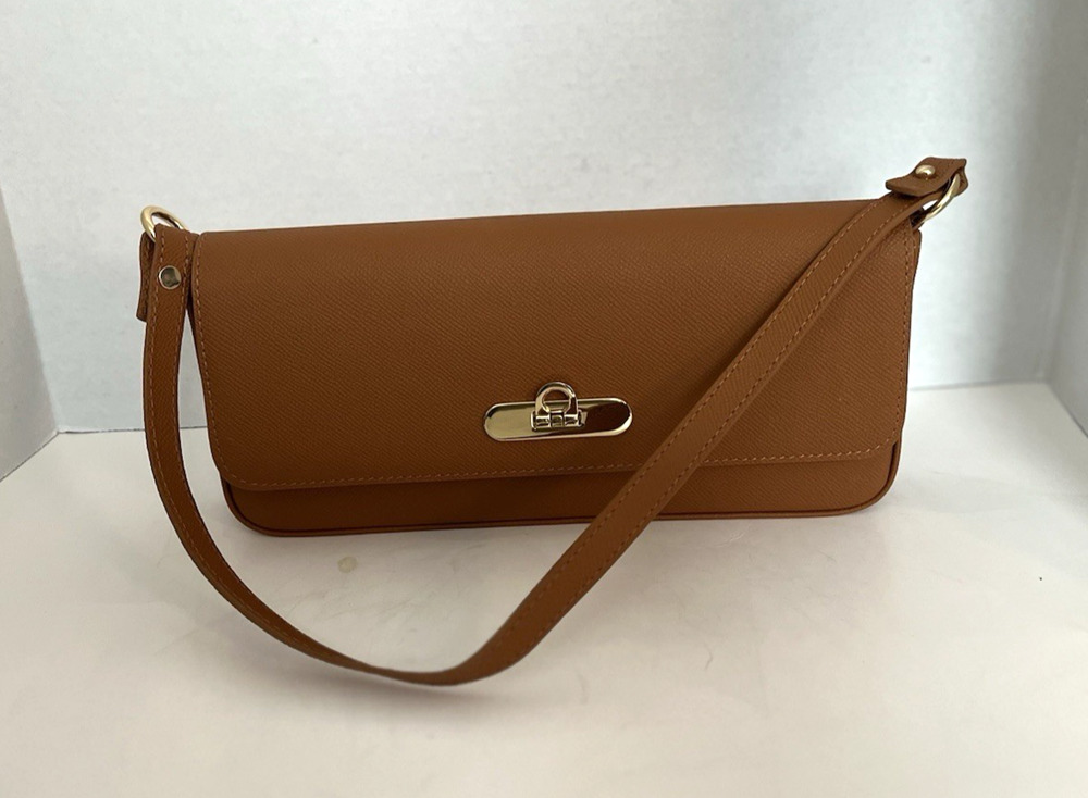 GIGI EMBOSSED FRENCH CALFSKIN LEATHER TAN AUDREY SHOULDER HANDBAG, NWOT